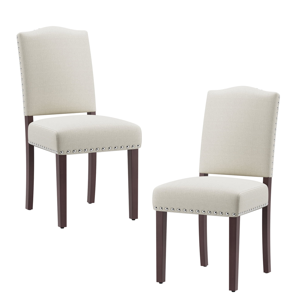 EOP Mid-Century Modern Upholstered Dining Chairs Set of 2, Farmhouse Fabric Kitchen & Dining Room Chairs with Extra Padded Seat, Ideal for Living Room, Restaurant, Beige
