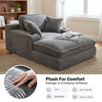 EOP 67'' Oversized Chaise Lounge Chair Indoor, Plush Boneless Cloud Couch with Side Pockets & Cup Holders, Comfy Corduroy Sleeper Couch with Removable Pillows for Living Room, Gray