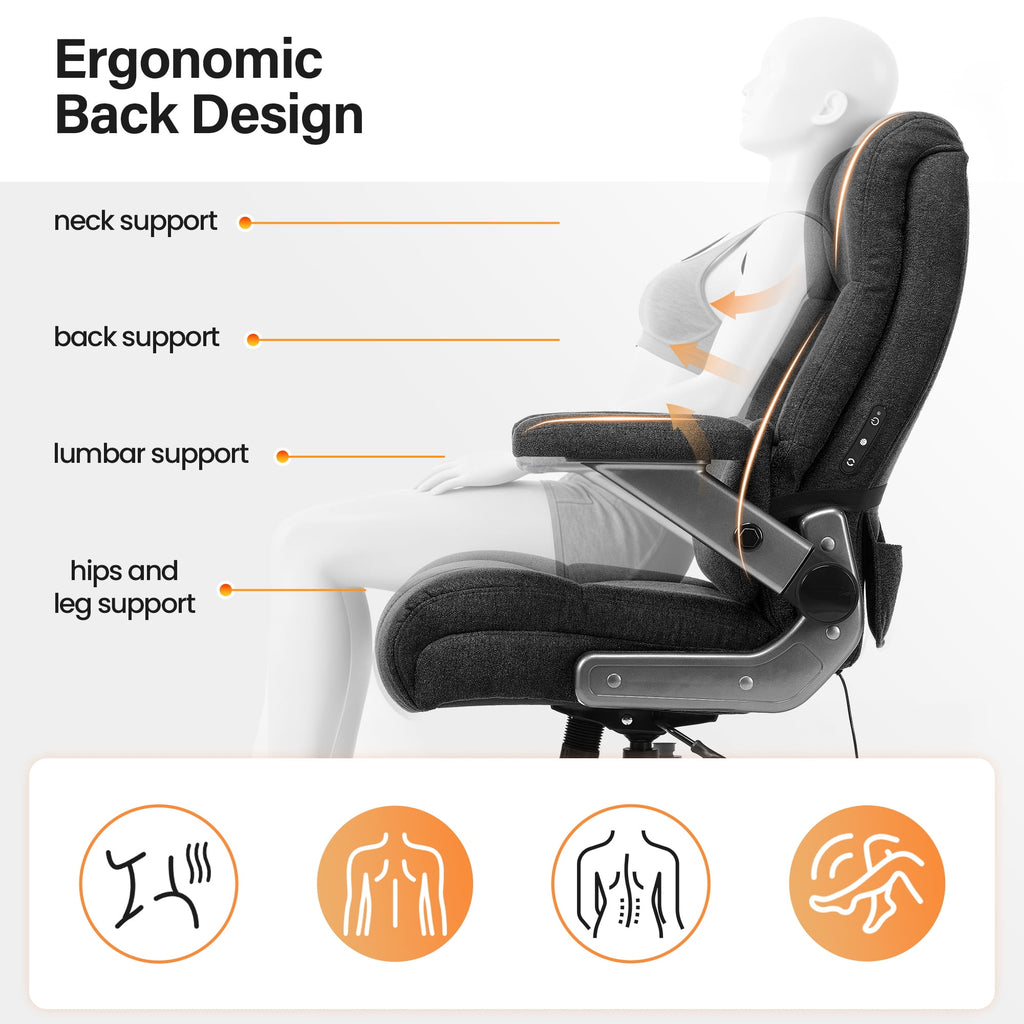 EOP Big and Tall Executive Office Chair 400lbs, High Back Ergonomic Desk Chair with Heat & Kneading Massage, Flip-Up Armrests, Black