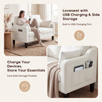 EOP 52" Upholstered Loveseat Sofa with USB & Type-C Charging, 2 Seater Small Couch with Storage Pockets & Armrest Pillows for Living Room, Apartment, Office, Small Spaces, Beige