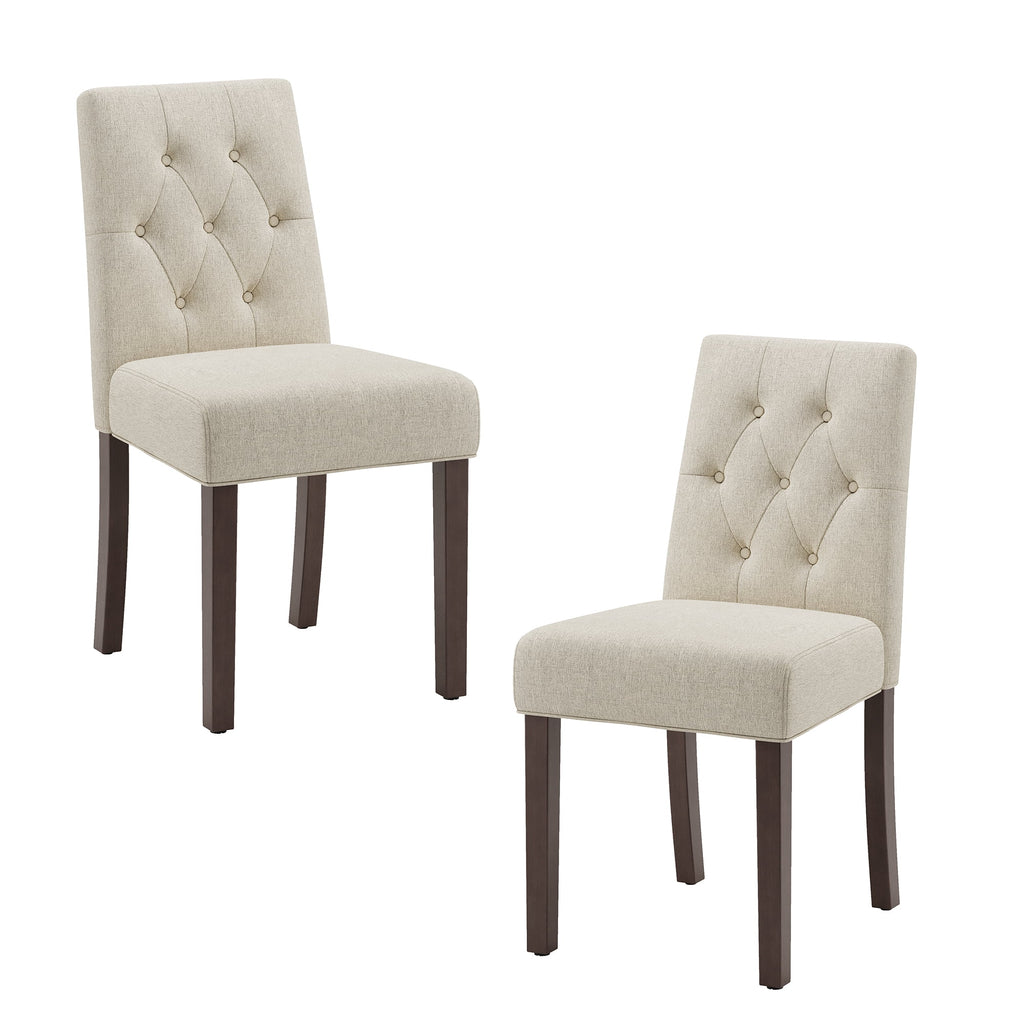 EOP Dining Chairs Set of 2, Modern Upholstered Fabric Dining Room Chairs, Armless Kitchen Side Chairs with Wood Legs and Padded Seat for Living Room, Bedroom, Kitchen, Beige