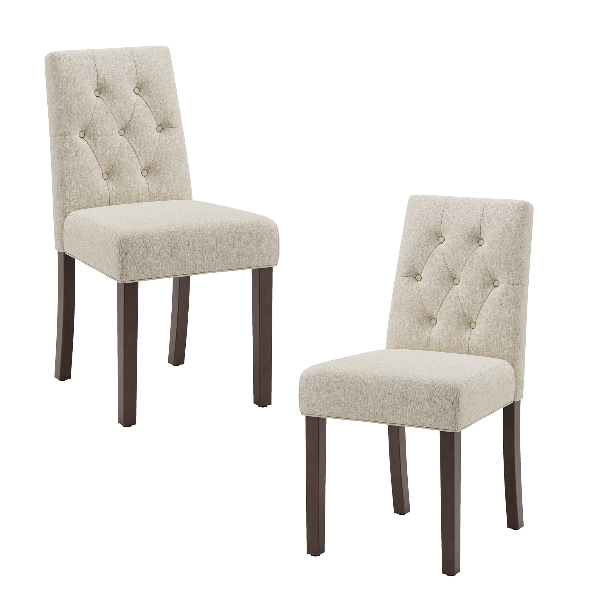 EOP Dining Chairs Set of 2, Modern Upholstered Fabric Dining Room Chairs, Armless Kitchen Side Chairs with Wood Legs and Padded Seat for Living Room, Bedroom, Kitchen, Beige