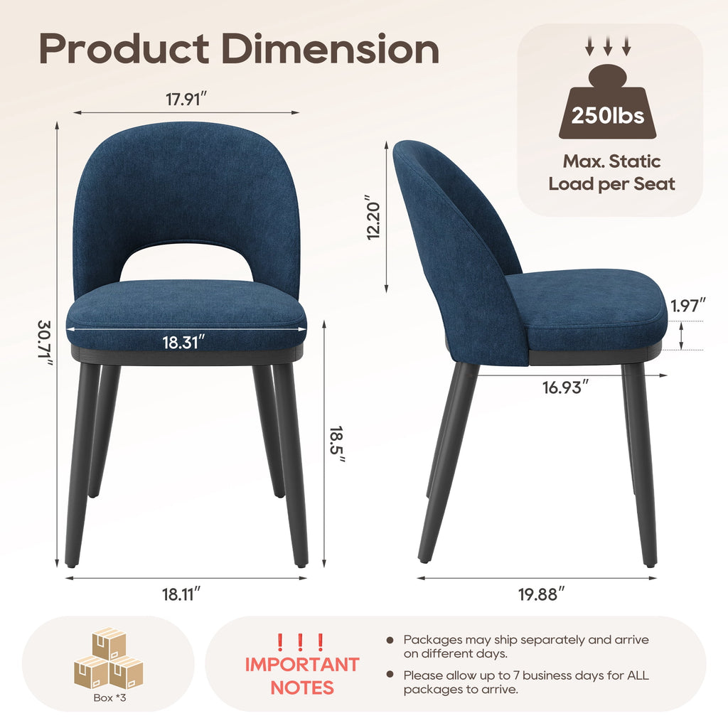 EOP Upholstered Dining Chairs Set of 6, Modern Fabric Dining Side Chairs with Solid Wood Legs, Comfortable Seating for Kitchen, Dining Room, Blue