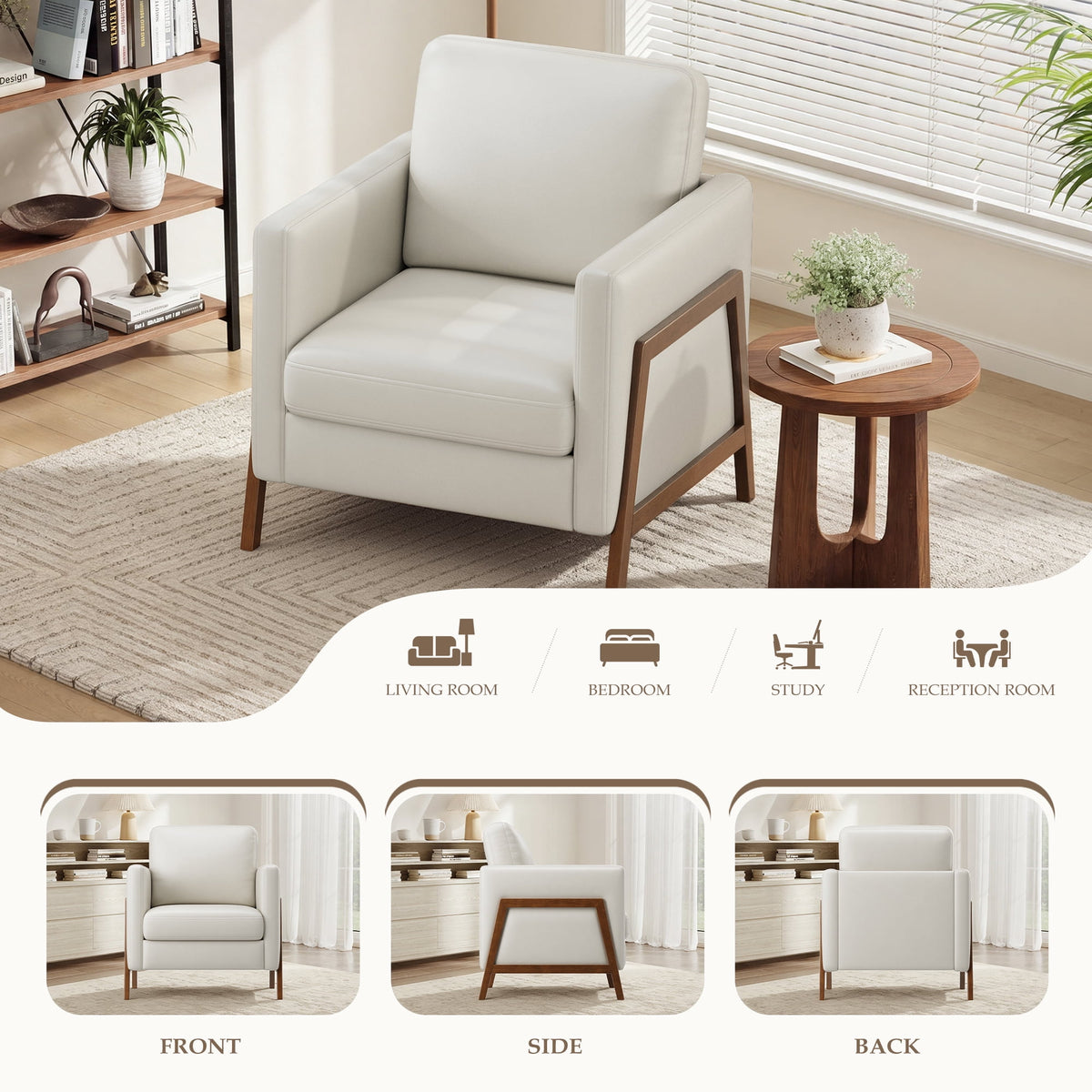 EOP Upholstered Accent Chair, Vintage Mid Century Modern Arm Chair, Comfy PU Leather Reading Armchair for Living Room Bedroom Office