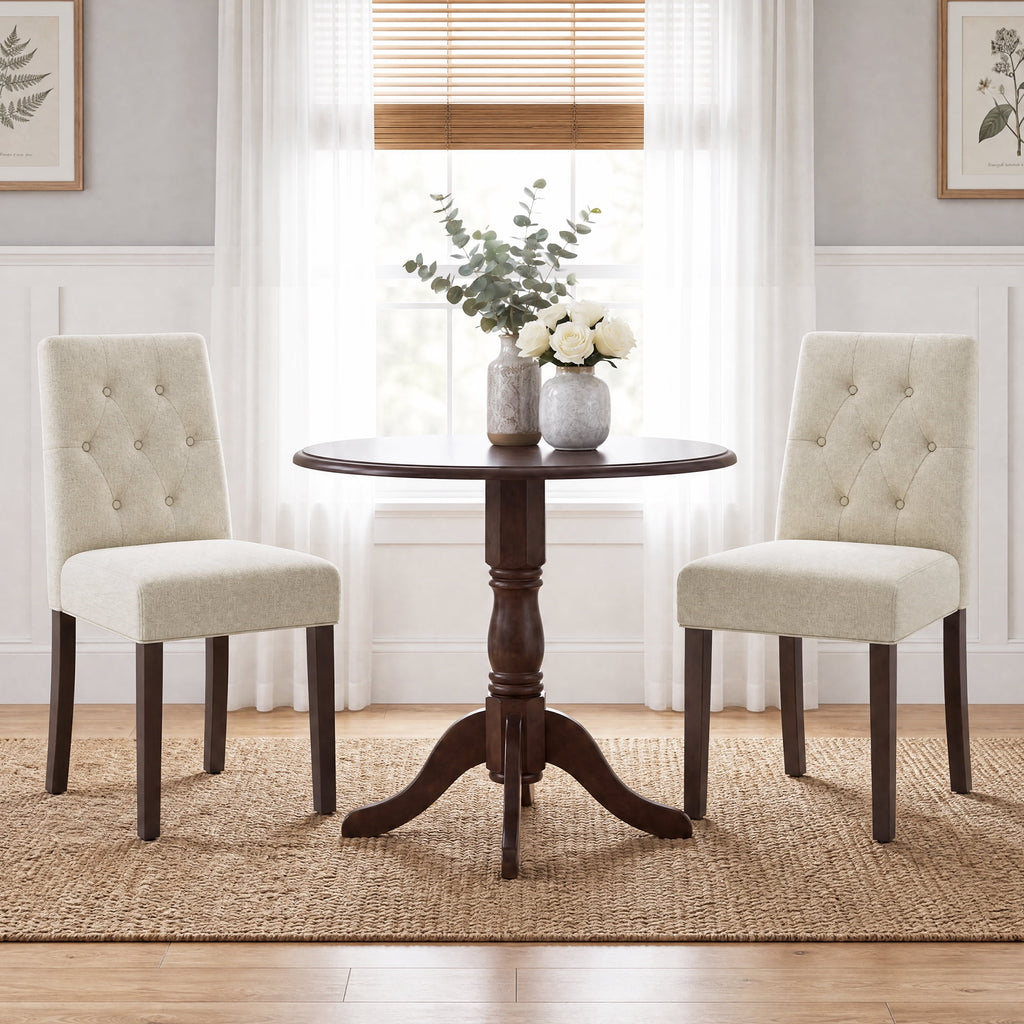 EOP Dining Chairs Set of 2, Modern Upholstered Fabric Dining Room Chairs, Armless Kitchen Side Chairs with Wood Legs and Padded Seat for Living Room, Bedroom, Kitchen, Beige