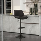 EOP Upholstered Bar Stool Set of 1, Adjustable Swivel Counter Height Bar Chair with Backrest, Modern PU Leather Counter Stool for Bar, Kitchen, Dining Room, Black