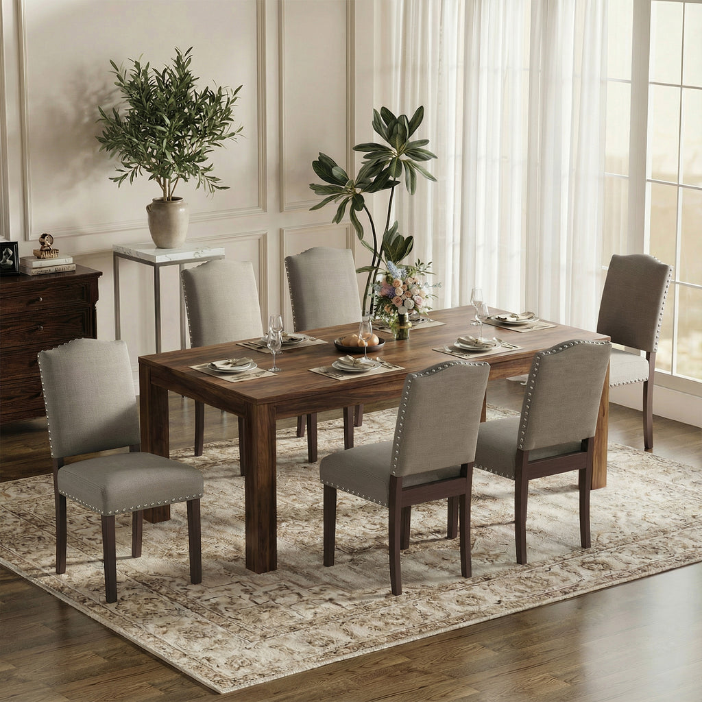 EOP Mid-Century Modern Upholstered Dining Chairs Set of 2, Farmhouse Fabric Kitchen & Dining Room Chairs with Extra Padded Seat, Ideal for Living Room, Restaurant