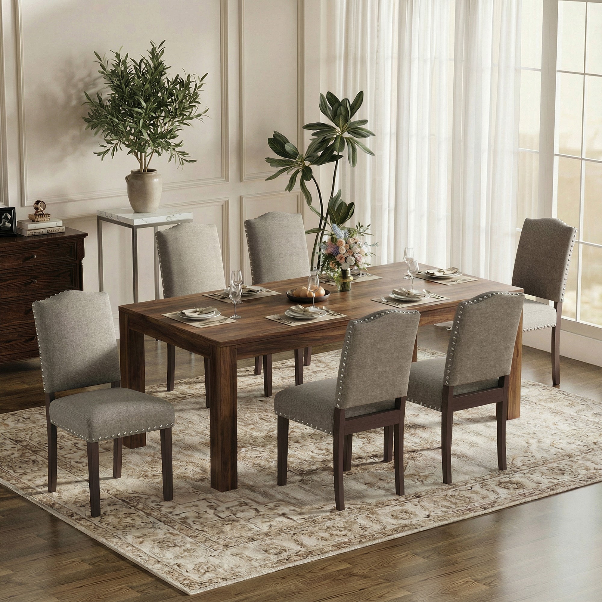 EOP Mid-Century Modern Upholstered Dining Chairs Set of 2, Farmhouse Fabric Kitchen & Dining Room Chairs with Extra Padded Seat, Ideal for Living Room, Restaurant