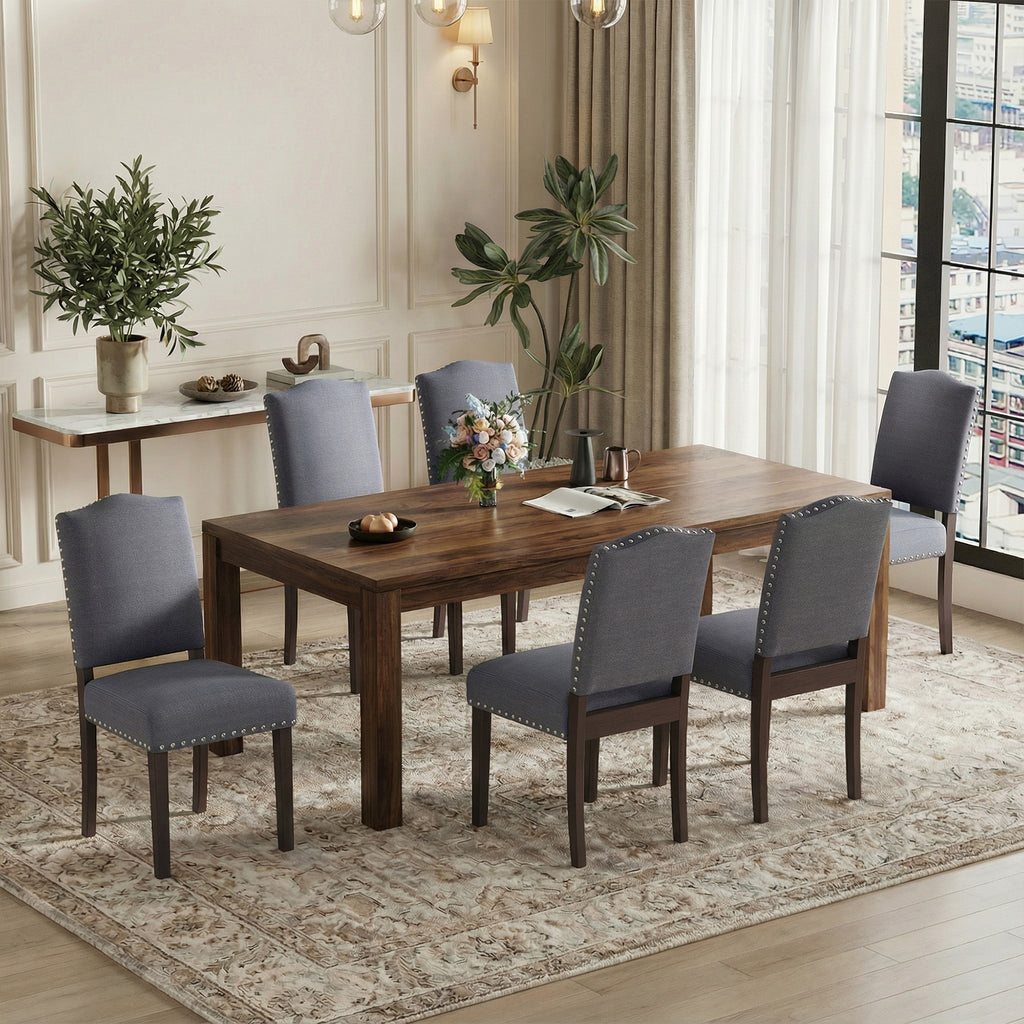 EOP Mid-Century Modern Upholstered Dining Chairs Set of 2, Farmhouse Fabric Kitchen & Dining Room Chairs with Extra Padded Seat, Ideal for Living Room, Restaurant