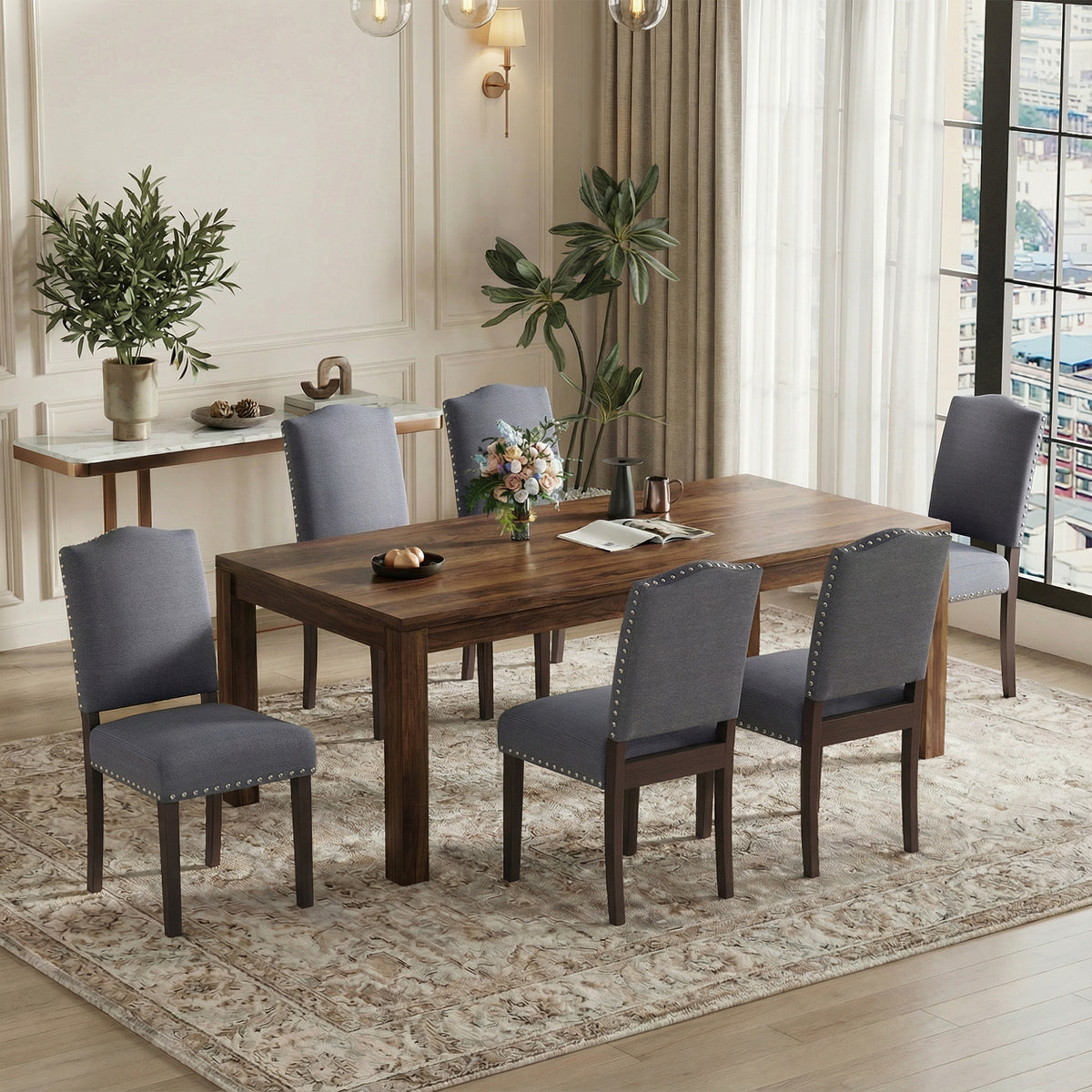 EOP Mid-Century Modern Upholstered Dining Chairs Set of 2, Farmhouse Fabric Kitchen & Dining Room Chairs with Extra Padded Seat, Ideal for Living Room, Restaurant