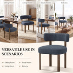 Upholstered Dining Chairs Set of 2, Mid Century Modern Dining Room Chairs, Farmhouse Wooden Chairs with Ergonomic Curved Backrest for Kitchen Dining Vanity, Blue