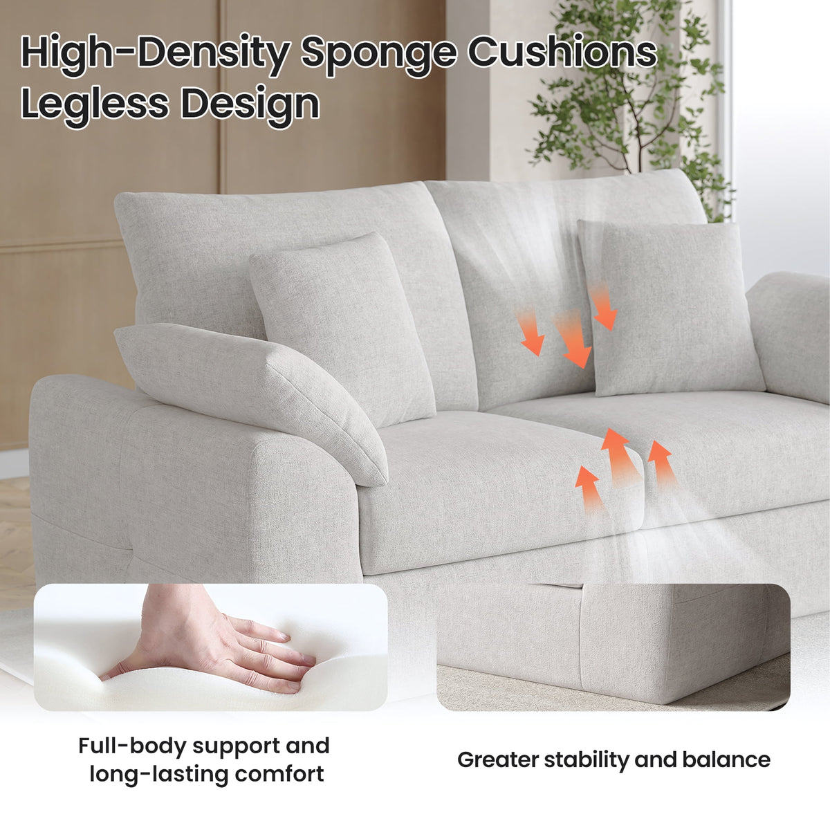 EOP 76" Wide Loveseat Sofa, 2-Seater Sofa with 4 Pillows, Upholstered Sofa Couch for Living Room and Small Spaces, Beige