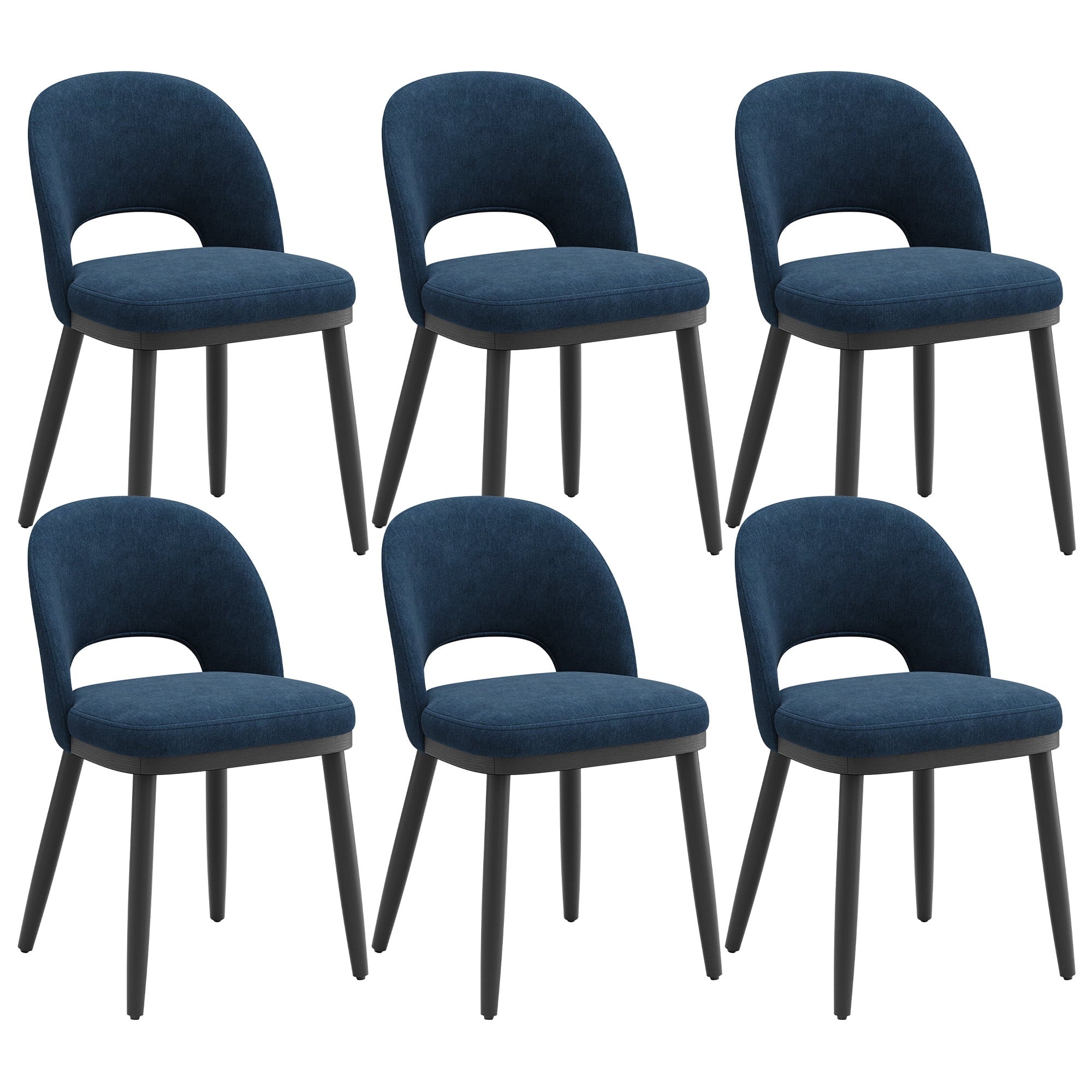 EOP Upholstered Dining Chairs Set of 6, Modern Fabric Dining Side Chairs with Solid Wood Legs, Comfortable Seating for Kitchen, Dining Room, Blue