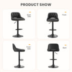 EOP Swivel Bar Stool, Adjustable Height PU Leather Bar Chair with Curved Backrest, Counter Height Seating for Kitchen Island Dining Room, Black