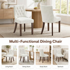 EOP Mid Century Modern Dining Chairs Set of 2, Farmhouse Upholstered Kitchen Chairs with Solid Wood Legs and Button Tufted for Dining Room, Beige