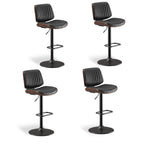 EOP Modern Upholstered Barstools Set of 4, Adjustable Height Counter Stools with Bentwood, Faux Leather Swivel Bar Stools with Metal Frame, Black
