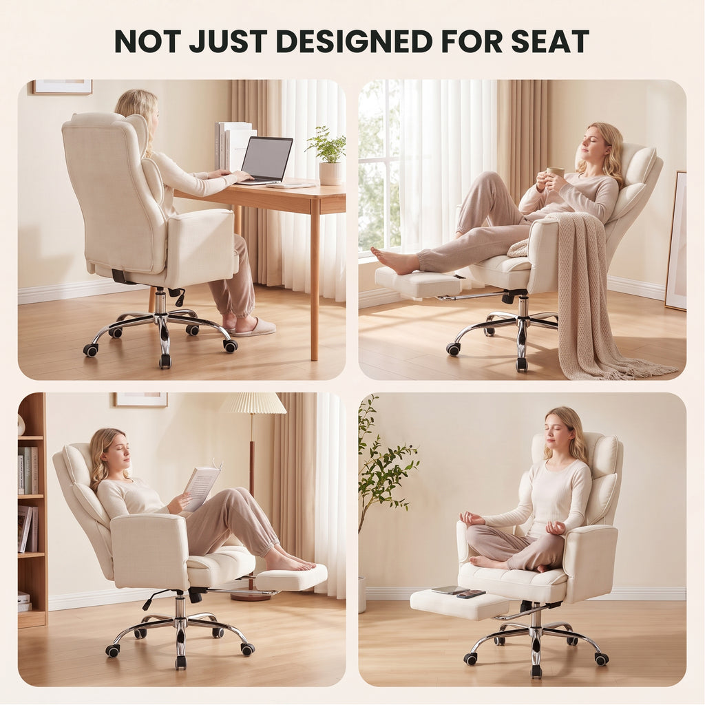 EOP Office Chair, Swivel Ergonomic Large Desk Chair with Adjustable Backrest and Footrest, Flip Armrests Home Executive Office Chair for Work, Gaming, Beige