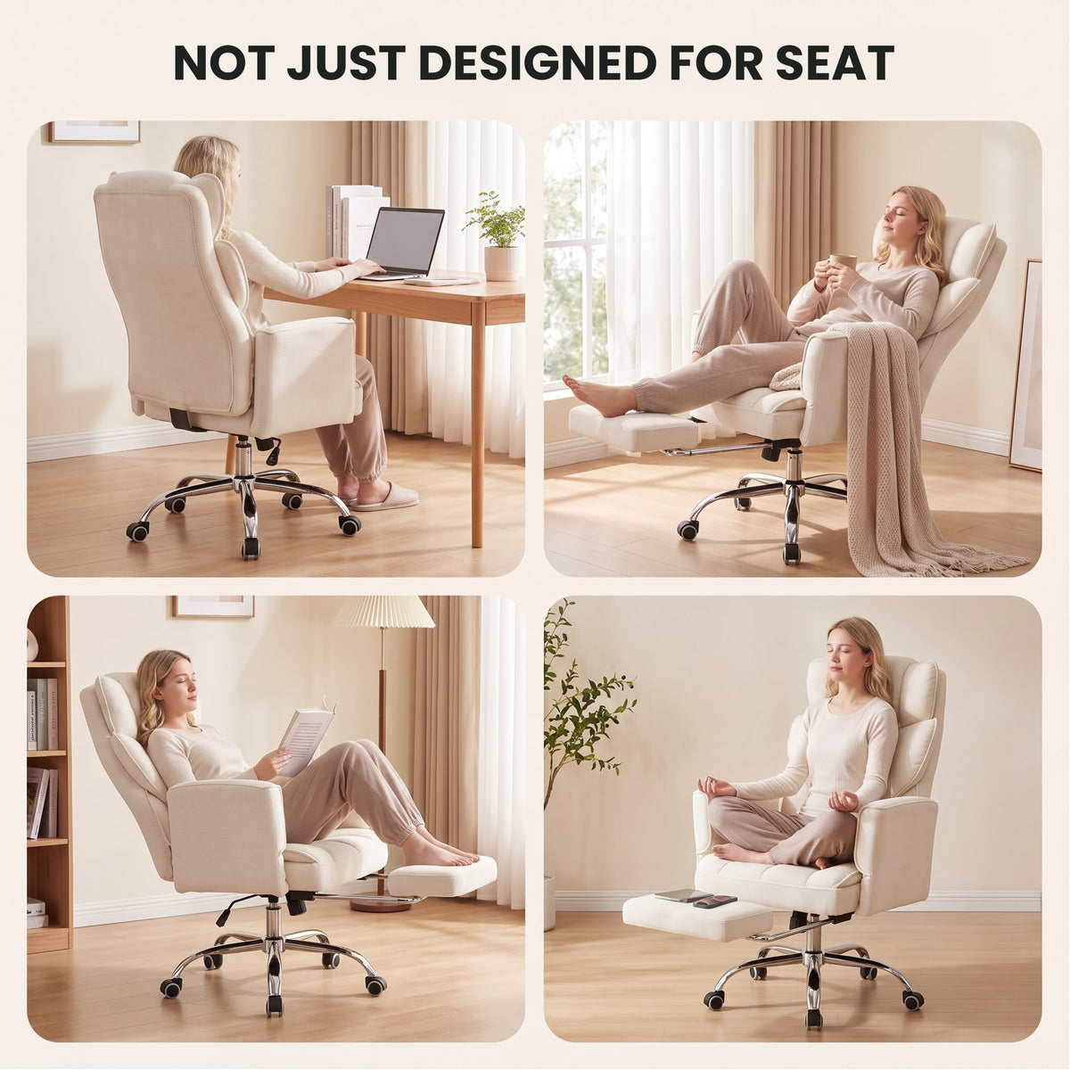 EOP Office Chair, Swivel Ergonomic Large Desk Chair with Adjustable Backrest and Footrest, Flip Armrests Home Executive Office Chair for Work, Gaming, Beige