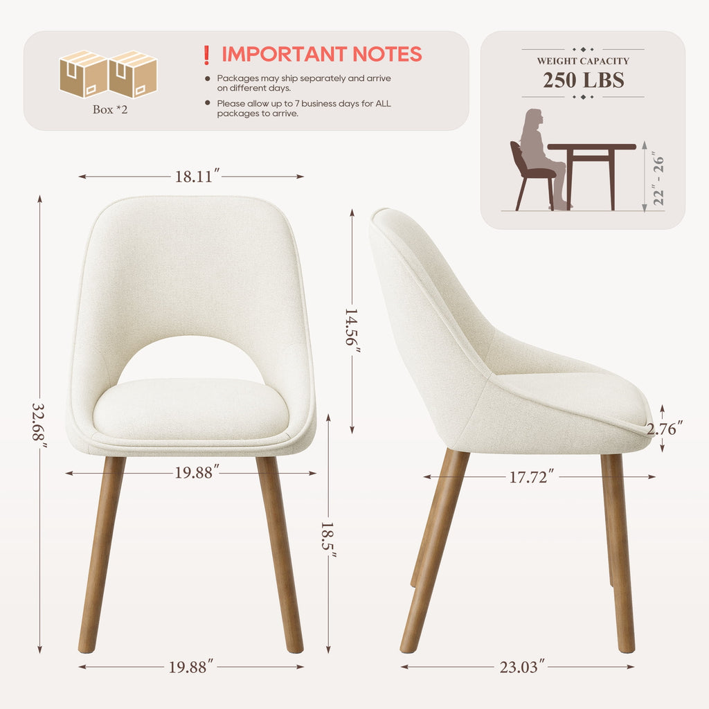 EOP Modern Upholstered Dining Chairs with Curved Back, Mid-Century Side Chairs with Solid Wood Legs For Dining Room, Kitchen and Restaurant, Set of 4, Beige