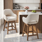 EOP Modern Swivel Bar Stools Set of 2, 25" Upholstered Counter Height Bar Stools with Wood Legs & Curved Back, Mid Century Bar Chairs for Kitchen Island Pub, Beige