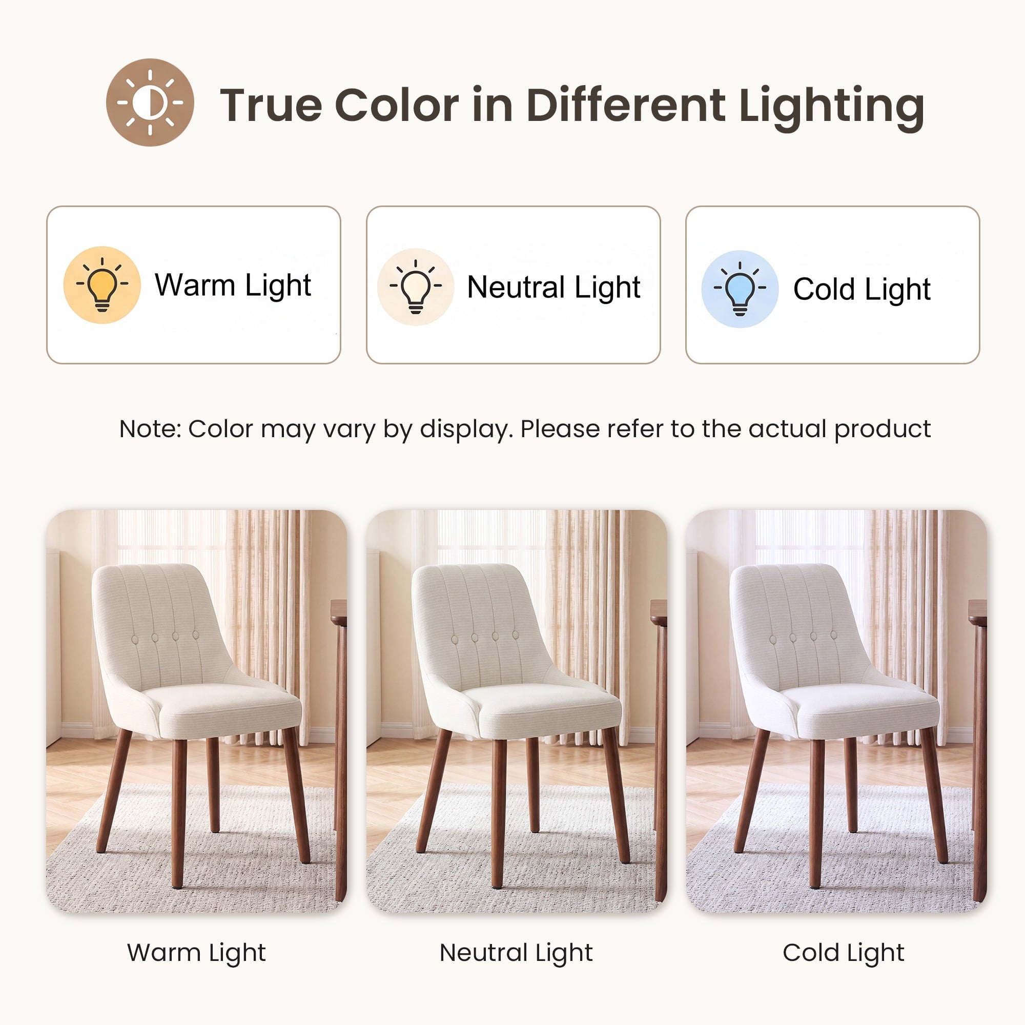 EOP Wooden Dining Chairs Set of 2, Modern Tufted Button Kitchen Chairs with Solid Wood Legs, Upholstered Fabric Dining Room Chairs for Living Room Bedroom, Beige