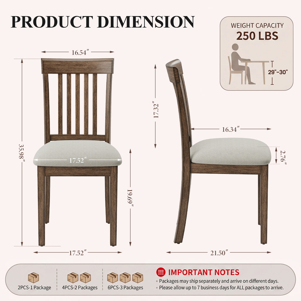 EOP Upholstered Dining Chair, Farmhouse Kitchen Wood Chairs with Backrest, Modern Fabric Padded Dining Chairs for Kitchen, Living Room