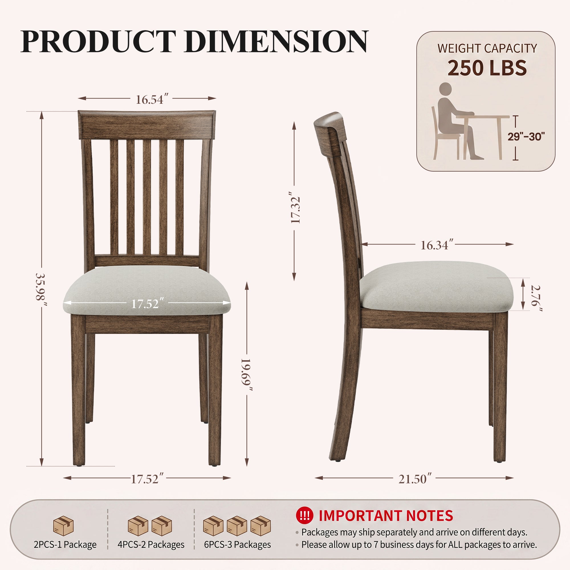 EOP Upholstered Dining Chair, Farmhouse Kitchen Wood Chairs with Backrest, Modern Fabric Padded Dining Chairs for Kitchen, Living Room