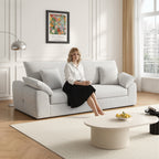 EOP 62.99" Wide Cloud Compression Sofa, Full Sponge Loveseat with Deep Seat, Upholstered Couch with 4 Pillows, No Assembly Required for Small Living Spaces, Beige