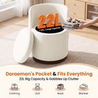 EOP Vanity Chair with Storage, 360° Swivel Upholstered Makeup Vanity Stool with Back, Modern Round Accent Stool for Bedroom or Dressing Room, White