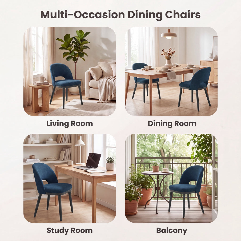 EOP Upholstered Dining Chairs Set of 6, Modern Fabric Dining Side Chairs with Solid Wood Legs, Comfortable Seating for Kitchen, Dining Room, Blue