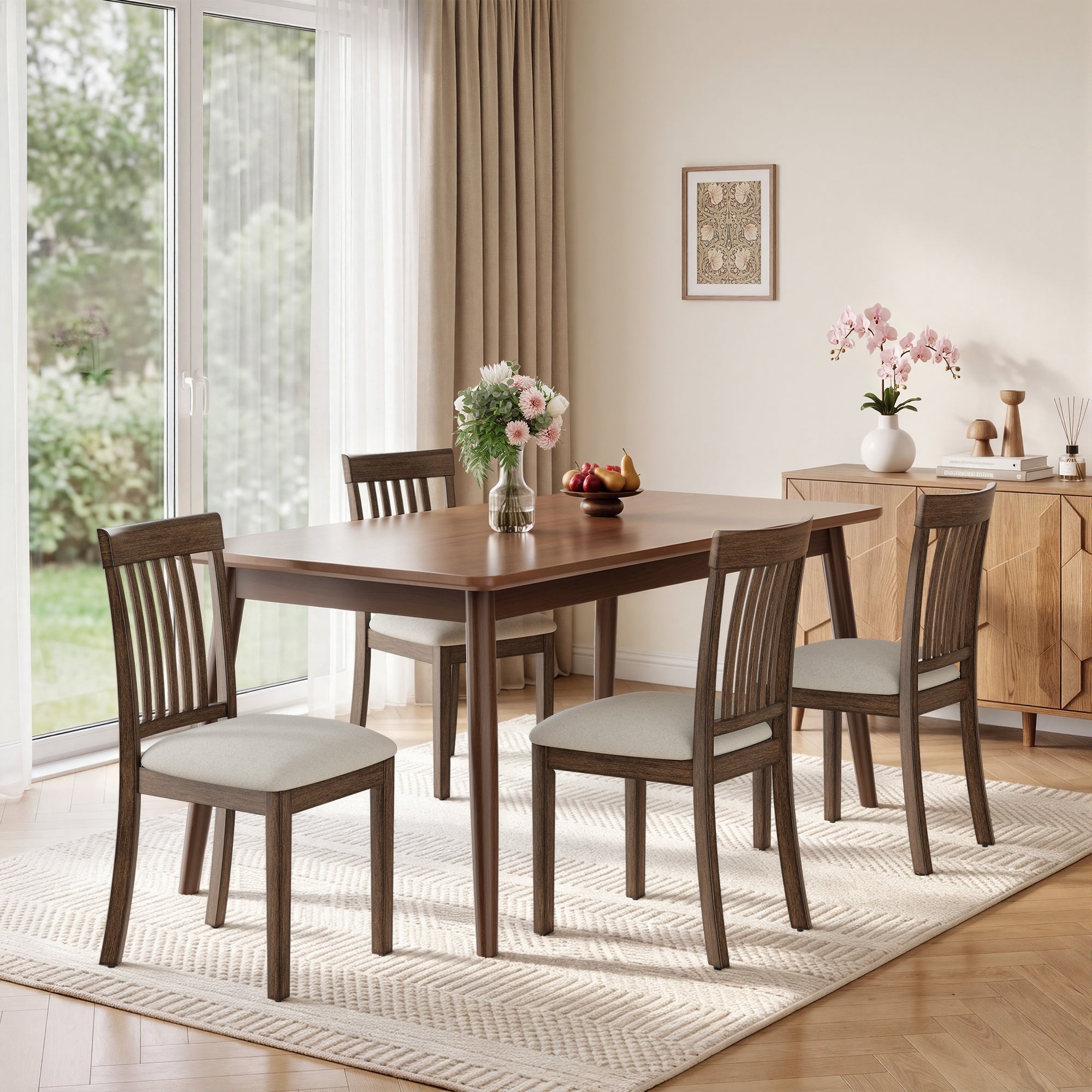 EOP Upholstered Dining Chair, Farmhouse Kitchen Wood Chairs with Backrest, Modern Fabric Padded Dining Chairs for Kitchen, Living Room