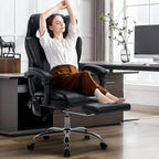 EOP Massage Office Chair, Reclining Faux Leather Chair with Heat and 6 Vibration Points, Big and Tall Executive Desk Chair with Headrest and Adjustable Footrest, Black