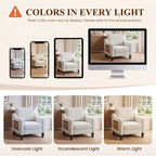 EOP Modern Comfy Armchair, Linen Fabric Accent Chair with Side Pockets, Living Room Chair with Foldable Table, Upholstered Reading Chair for Bedroom, Beige