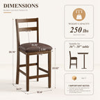 EOP Wood Bar Stools, PU Leather Upholstered Bar Chairs with Slat Back, Count Height Barstools with Footrest for Kitchen Island