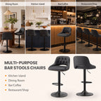 EOP Swivel Bar Stool, Adjustable Height PU Leather Bar Chair with Curved Backrest, Counter Height Seating for Kitchen Island Dining Room, Black