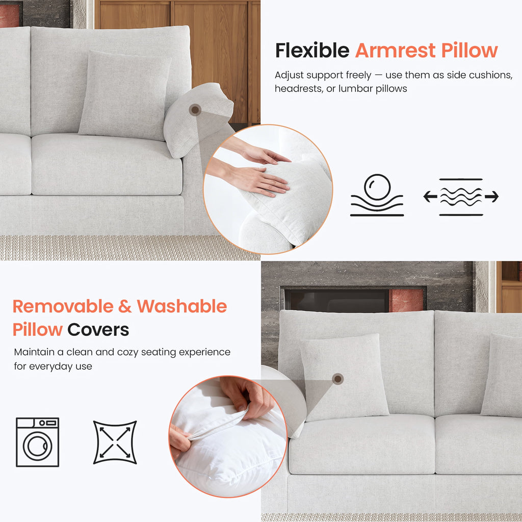 EOP 76" Wide Loveseat Sofa, 2-Seater Sofa with 4 Pillows, Upholstered Sofa Couch for Living Room and Small Spaces, Beige