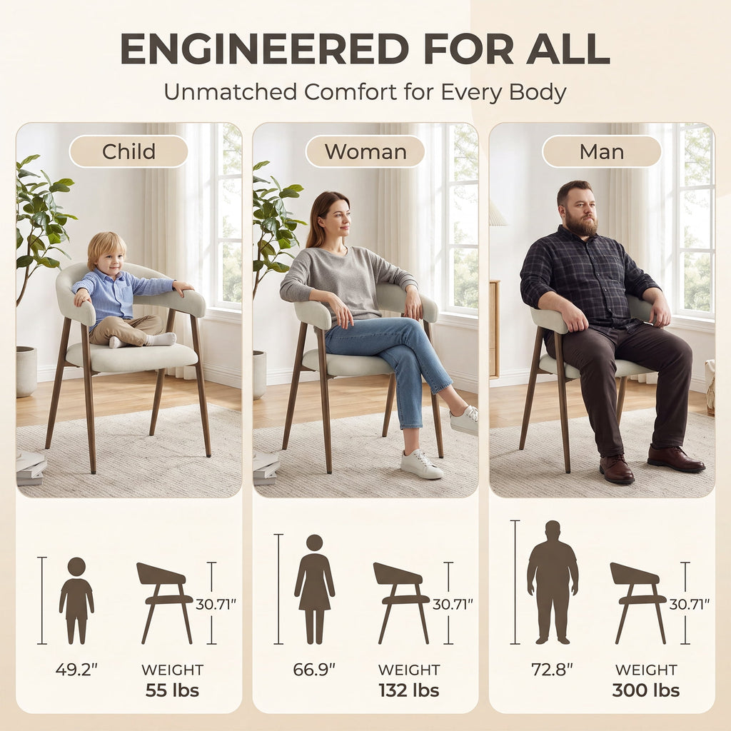 EOP Modern Linen Fabric Dining Chairs Set of 2, Upholstered Kitchen Chair with Metal Leg for Dining Room Restaurant, Beige