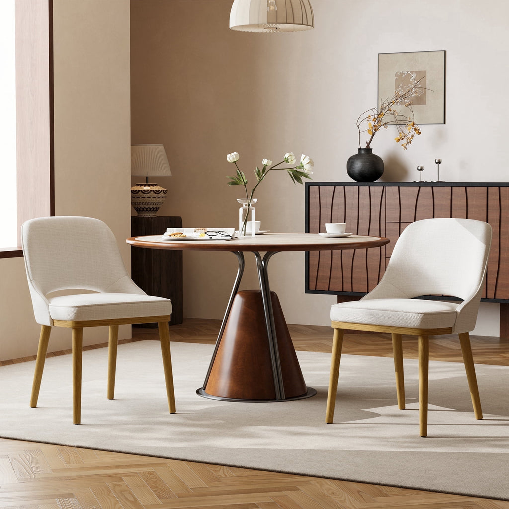 EOP Modern Dining Chairs Set of 2, Upholstered Dining Side Chairs with Solid Rubber Wood Legs, Open Back Design, Pet-Friendly Scratch-Resistant, Kitchen Dining Room Living Room Chairs, Beige