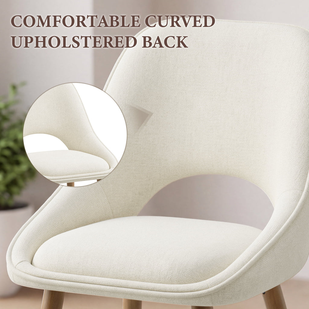 EOP Modern Upholstered Dining Chairs with Curved Back, Mid-Century Side Chairs with Solid Wood Legs For Dining Room, Kitchen and Restaurant, Set of 4, Beige