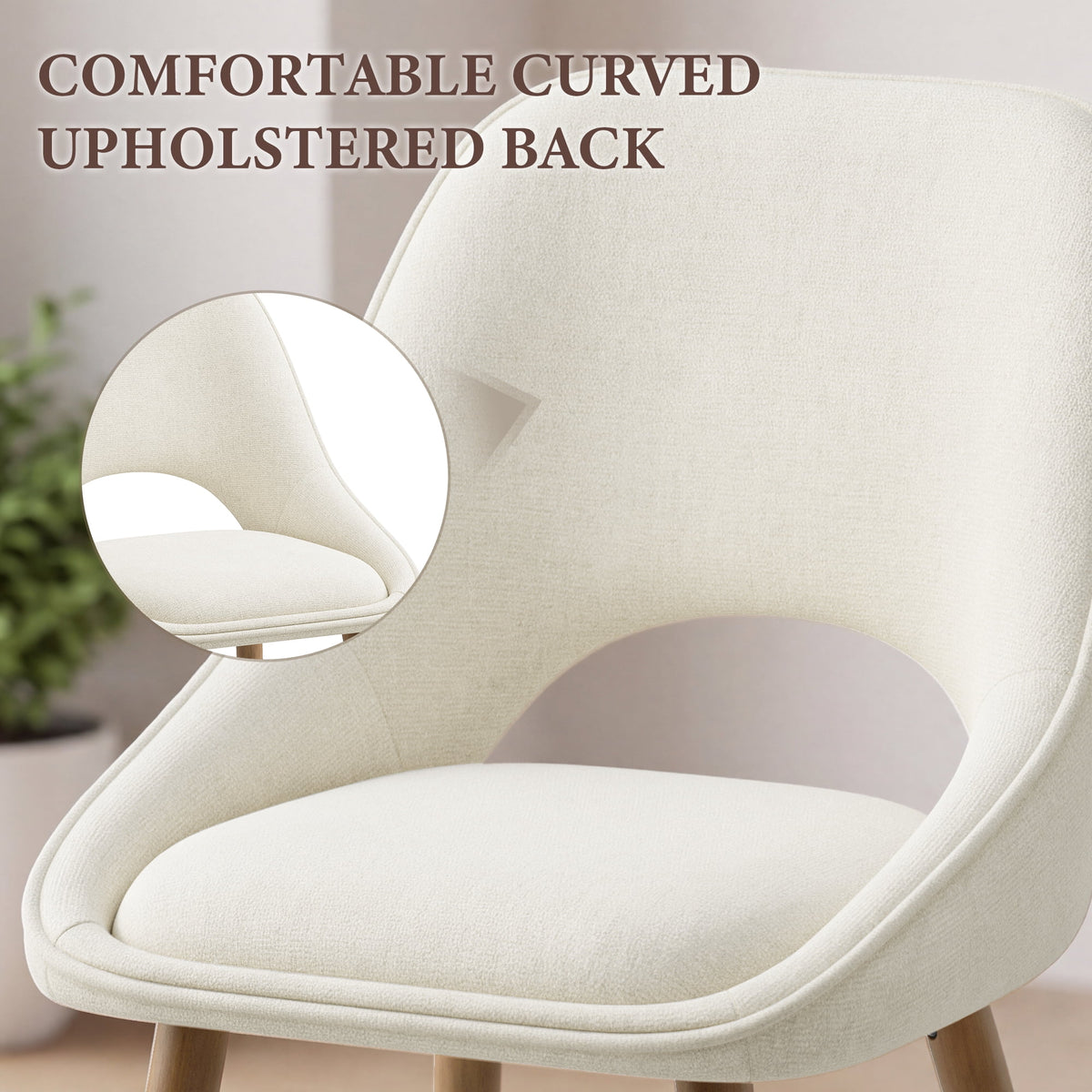 EOP Modern Upholstered Dining Chairs with Curved Back, Mid-Century Side Chairs with Solid Wood Legs For Dining Room, Kitchen and Restaurant, Set of 4, Beige