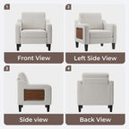 EOP Modern Upholstered Armchair, Linen Fabric Accent Chair with 2 Side Pockets, Living Room Chair with Foldable Table, Comfy Reading Chair for Bedroom, Beige