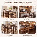 EOP Wood Bar Stools, PU Leather Upholstered Bar Chairs with Slat Back, Count Height Barstools with Footrest for Kitchen Island