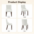EOP Mid Century Modern Dining Chairs Set of 2, Farmhouse Upholstered Kitchen Chairs with Solid Wood Legs and Button Tufted for Dining Room, Beige