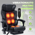 EOP Massage Office Chair, Reclining Faux Leather Chair with Heat and 6 Vibration Points, Big and Tall Executive Desk Chair with Headrest and Adjustable Footrest, Black