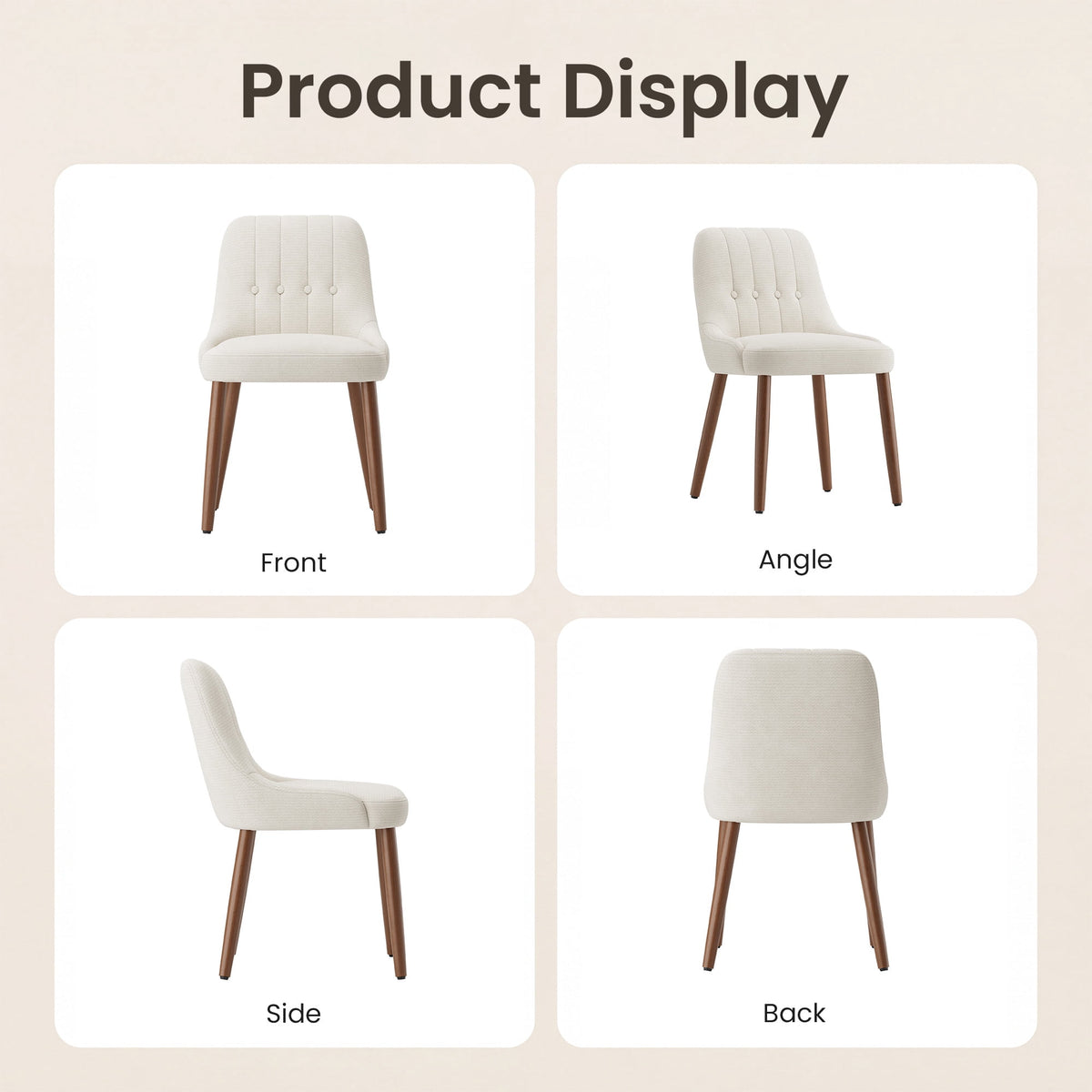 EOP Wooden Dining Chairs Set of 2, Modern Tufted Button Kitchen Chairs with Solid Wood Legs, Upholstered Fabric Dining Room Chairs for Living Room Bedroom, Beige