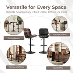 EOP Adjustable Swivel Bar Stools Single Piece Faux Leather Upholstered Counter Height Chairs with Back Dining Barstools for Kitchen Island, Black
