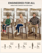 EOP Barstools Set of 2, Mid Century Counter Height Barstools with Curved Back, Upholstered Kitchen Bar Chairs with Wood Legs for Kitchen Island Dining Room