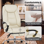 EOP Massage Faux Leather Desk Chair with Footrest High Back Office Chair Computer Reclining, Beige