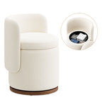 EOP Vanity Chair with Storage, 360° Swivel Upholstered Makeup Vanity Stool with Back, Modern Round Accent Stool for Bedroom or Dressing Room, White