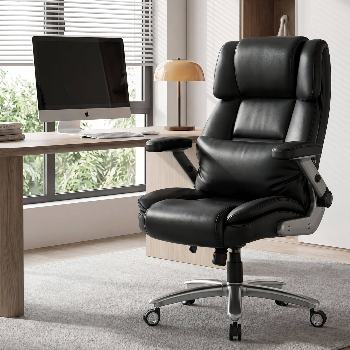 EOP Big and Tall Heated Massage Office Chair, High Back Executive Desk Chair with 4D Flip-Up Armrests & Lumbar Support for Home Office, Black